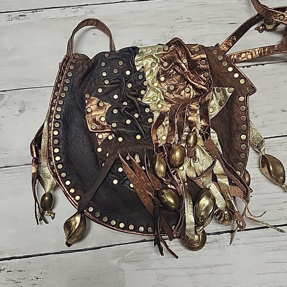 Vintage Unique Handmade Artisan Brown Leather Boho Small Crossbody Shoulder Bag - Picture 1 of 12